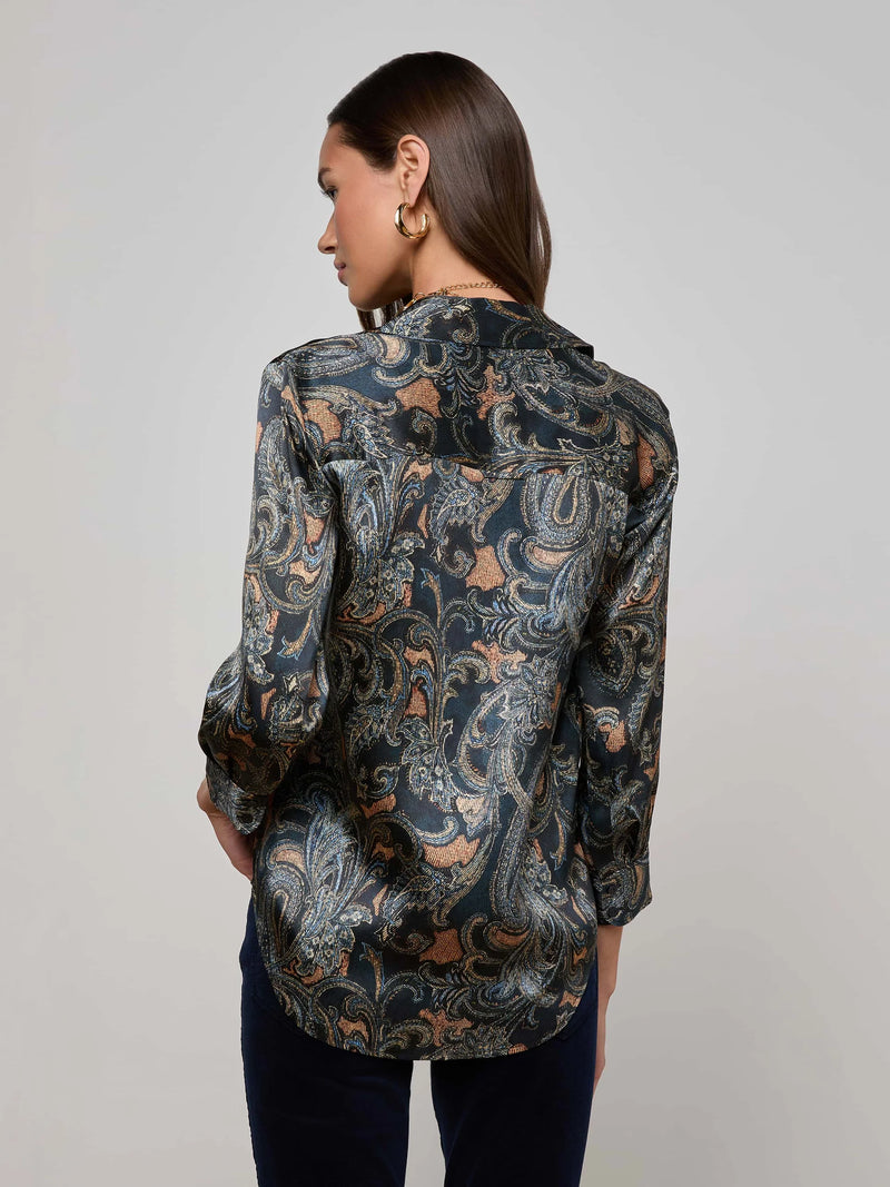 L'agence - Dani Silk Blouse - Midnight Multi Etched Paisley