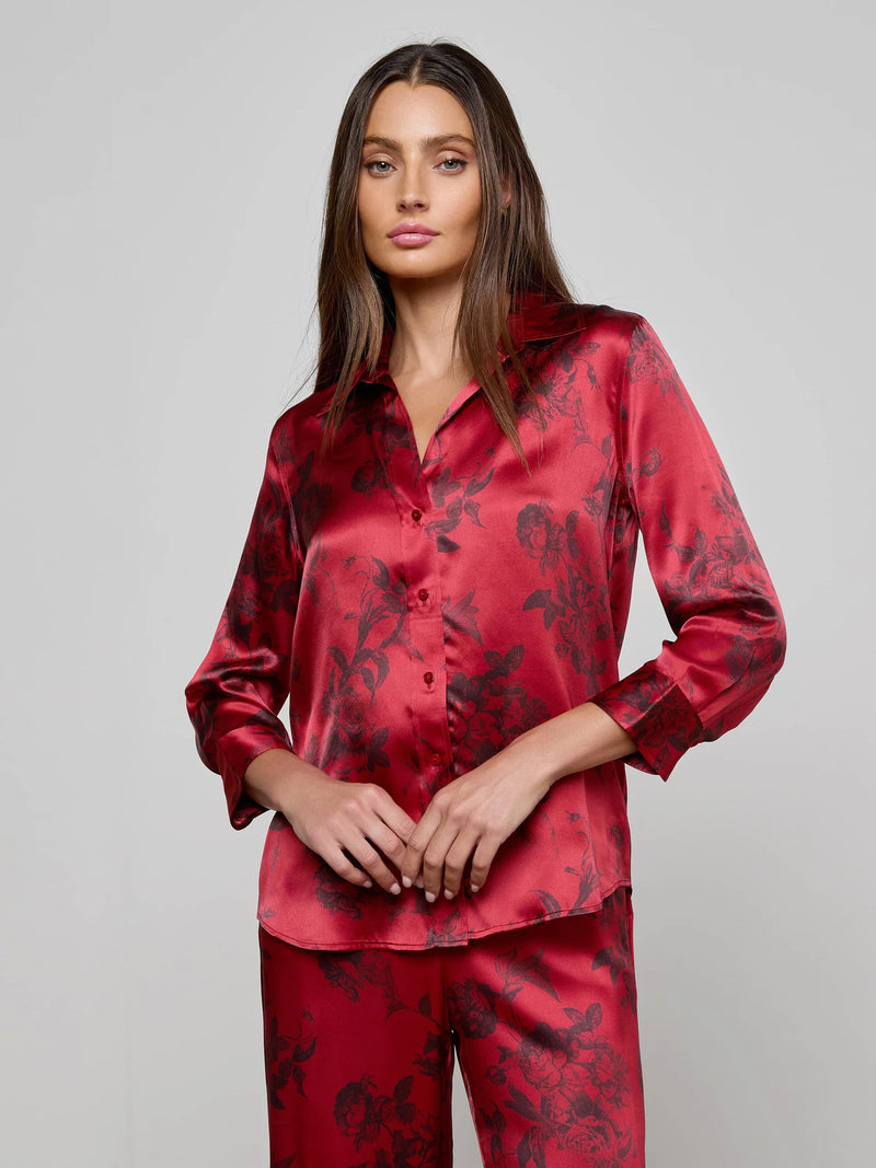 L'agence - Dani Silk Blouse - Burgundy Painterly Floral