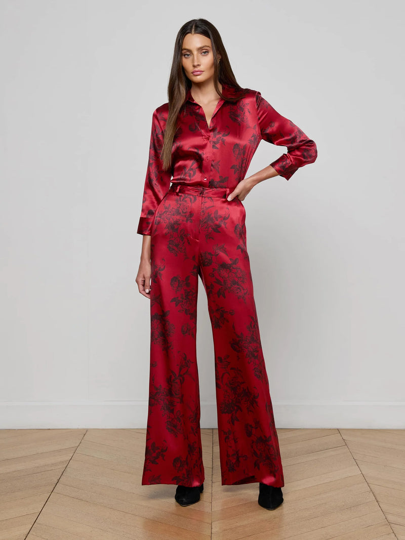 L'agence - Dani Silk Blouse - Burgundy Painterly Floral