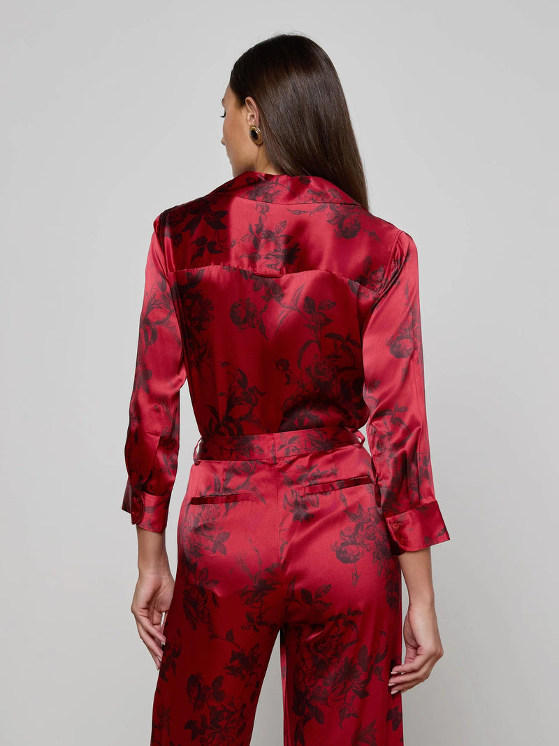 L'agence - Dani Silk Blouse - Burgundy Painterly Floral