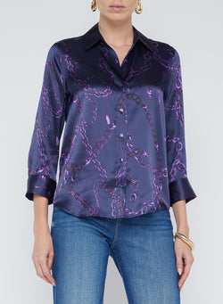 L’agence - Dani Silk Blouse - Midnight/Purple Sketch Chain