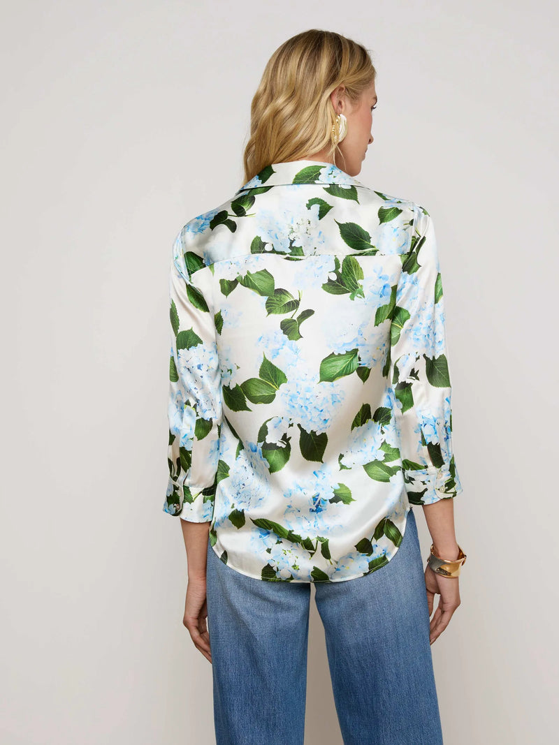 L'agence - Dani Silk Blouse - Ivory/Light Blue Hydrangea