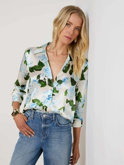 L'agence - Dani Silk Blouse - Ivory/Light Blue Hydrangea