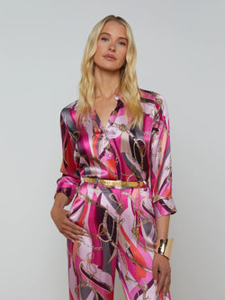 L’agence - Dani Silk Blouse - Pink Multi Buckle Swirl