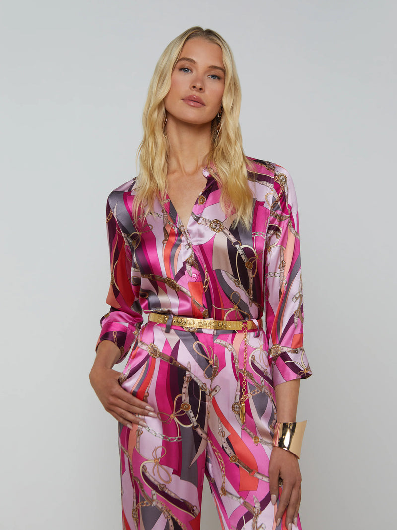 L’agence - Dani Silk Blouse - Pink Multi Buckle Swirl