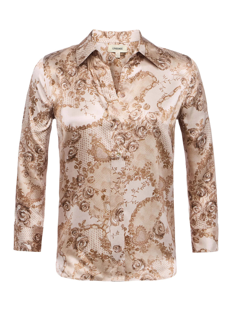 L'agence - Dani Silk Blouse - Toasted Almond Lace Print