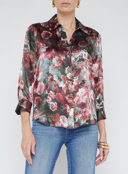 L’agence - Dani Silk Blouse - Sage Multi Soft Cloud Floral