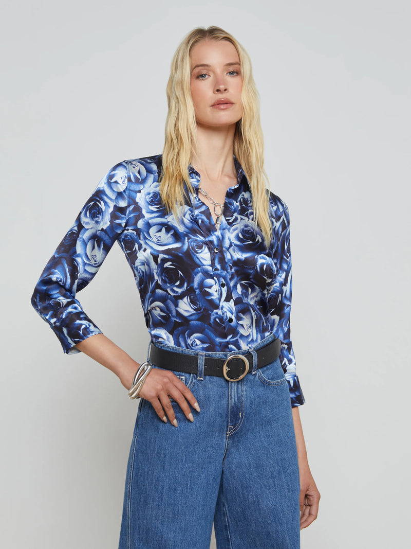 L’agence - Dani Silk Blouse - Midnight Multi Rose Bunch