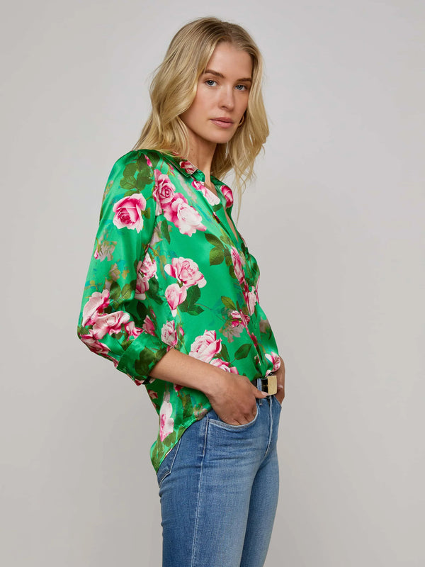 L'agence - Dani Silk Blouse - Green Multi Santa Fe Rose