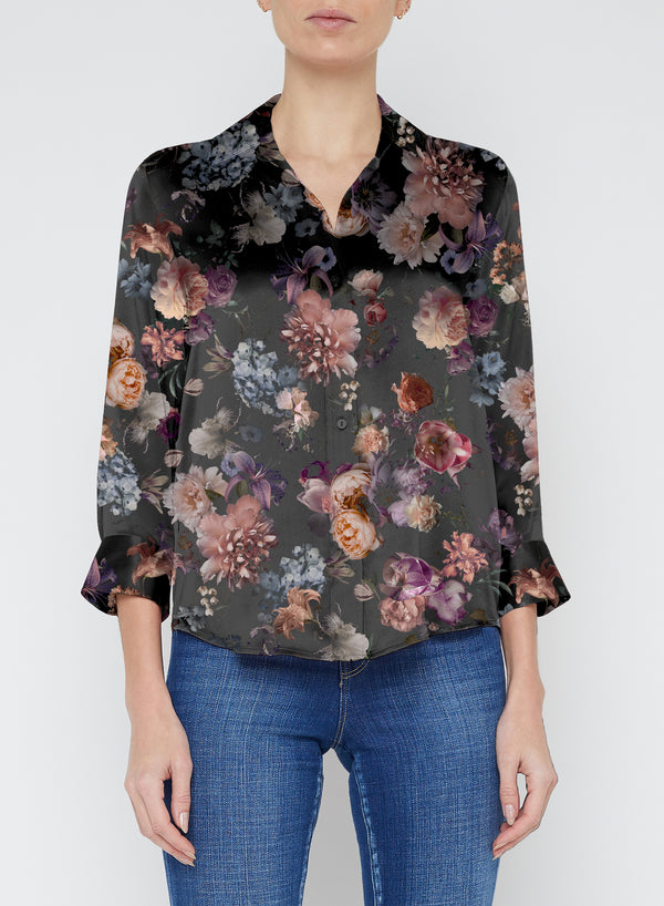 L’agence - Dani Silk Blouse - Black Multi Vintage Oil Flower