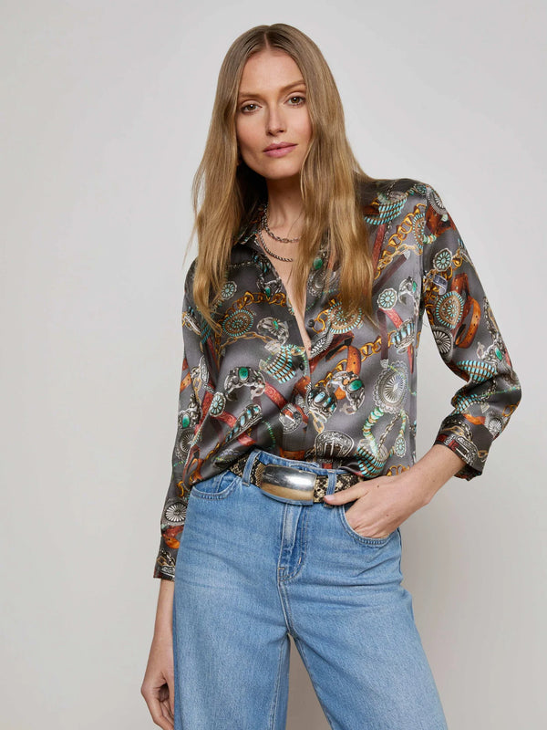 L'agence - Dani Silk Blouse - Multi Western Belt Print
