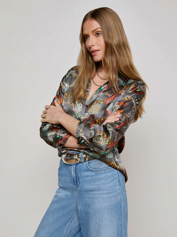 L'agence - Dani Silk Blouse - Multi Western Belt Print