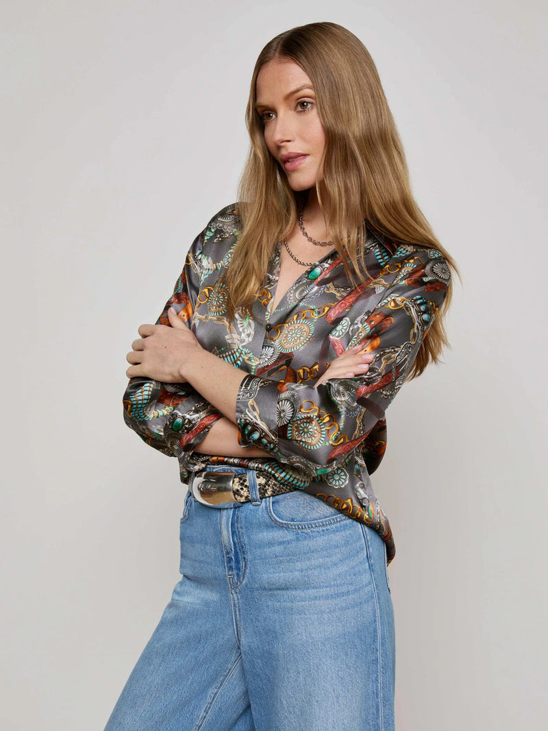 L'agence - Dani Silk Blouse - Multi Western Belt Print