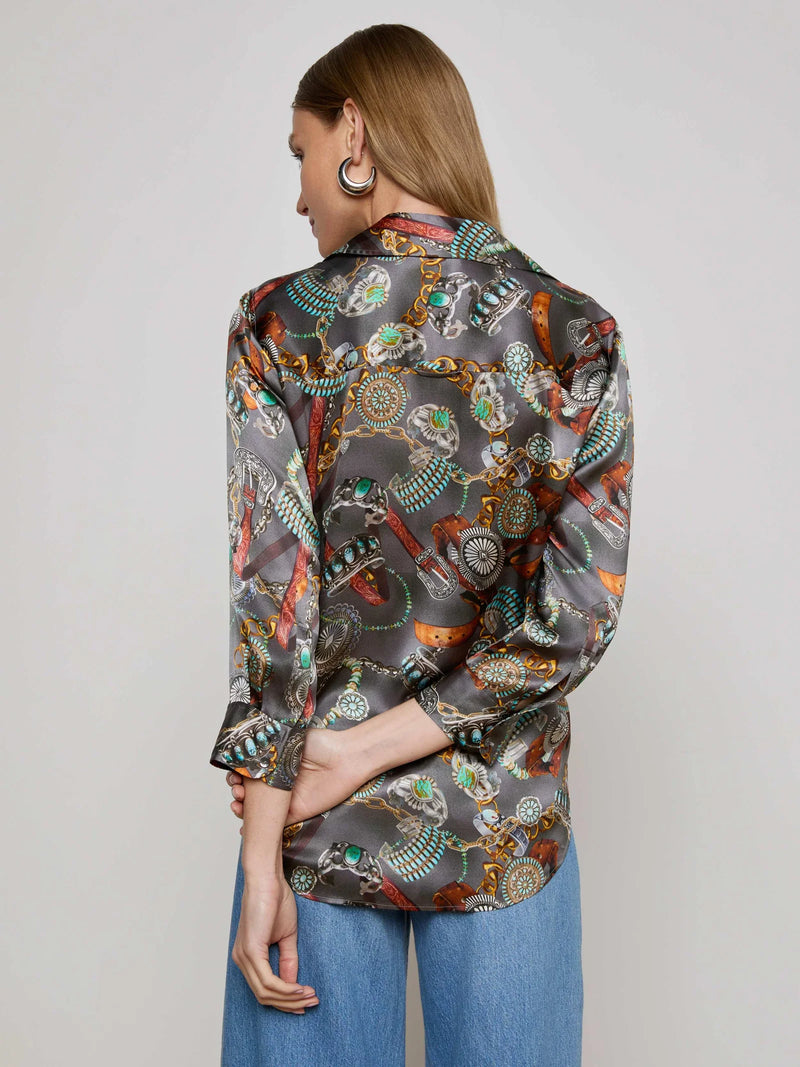 L'agence - Dani Silk Blouse - Multi Western Belt Print