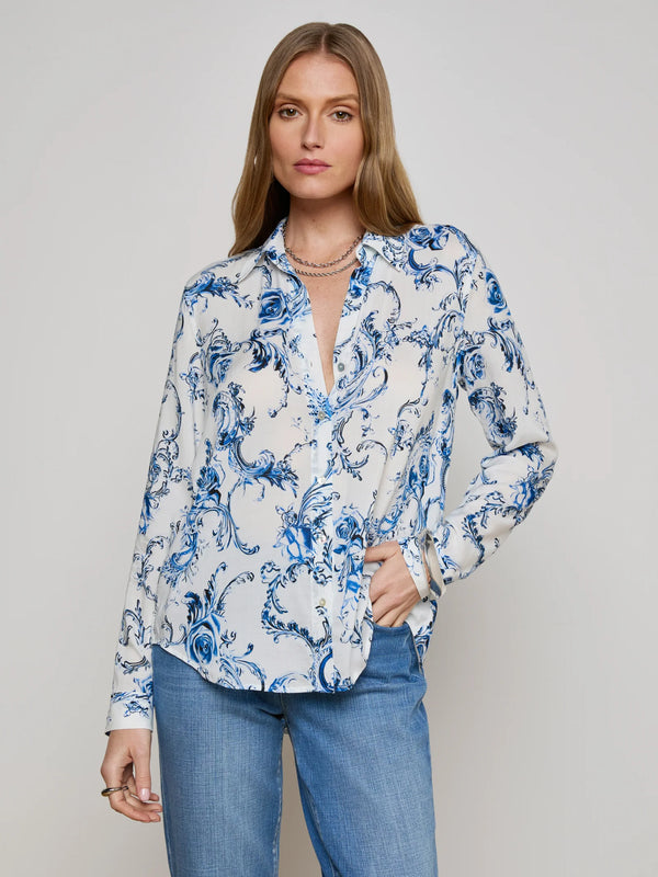 L'agence - Holly Blouse - White/Blue Baroque Swirl