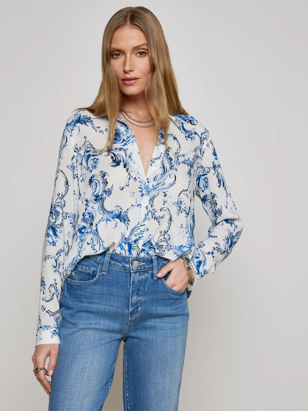 L'agence - Holly Blouse - White/Blue Baroque Swirl