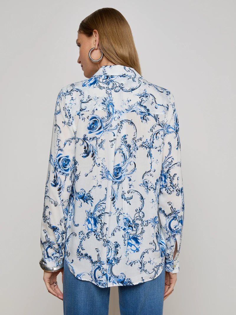 L'agence - Holly Blouse - White/Blue Baroque Swirl