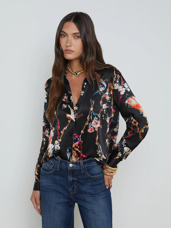 L’agence - Tyler Silk Blouse - Black Multi Rococo Angel