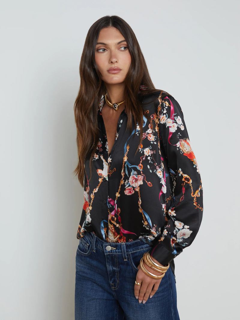 L’agence - Tyler Silk Blouse - Black Multi Rococo Angel