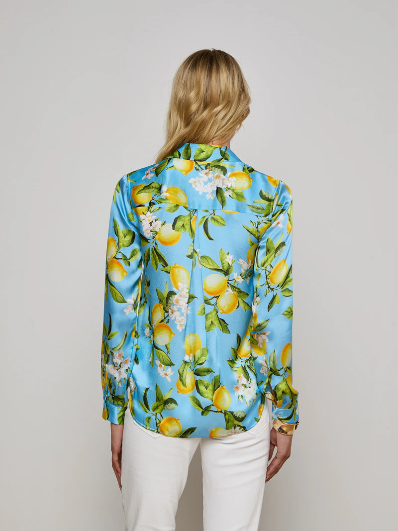 L'agence - Tyler Silk Blouse - Sky Blue/Yellow Floral Lemon