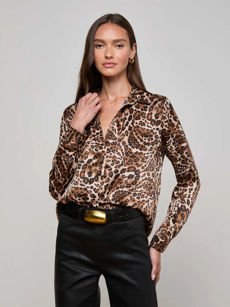 L'agence - Tyler Silk Blouse - Cinnamon Swirl Paisley Leopard