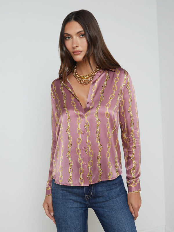 L’agence - Tyler Silk Blouse - Mauve Rose Metallic Chain