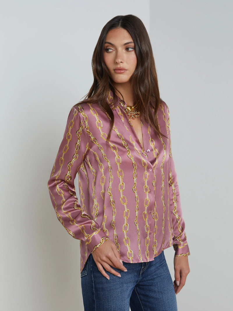 L’agence - Tyler Silk Blouse - Mauve Rose Metallic Chain