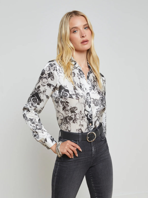 L'agence - Tyler Silk Blouse - White/Black Baroque Floral