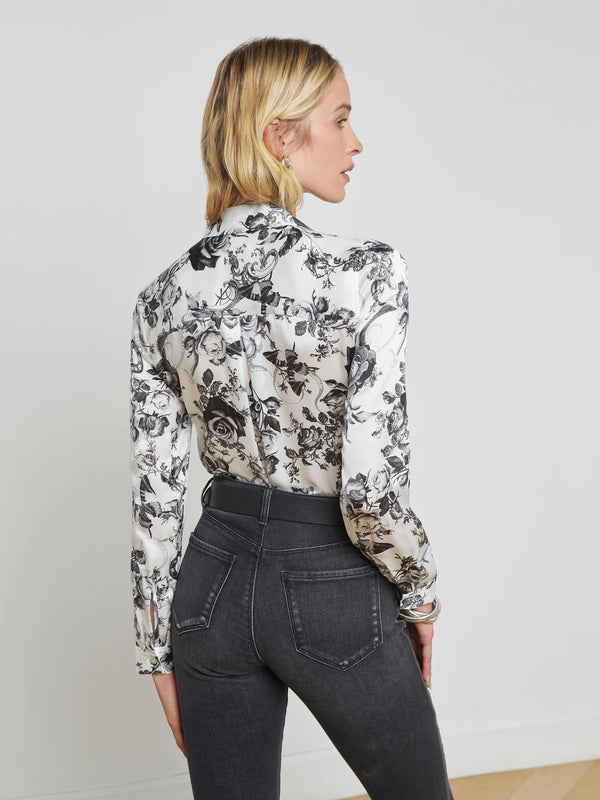 L'agence - Tyler Silk Blouse - White/Black Baroque Floral