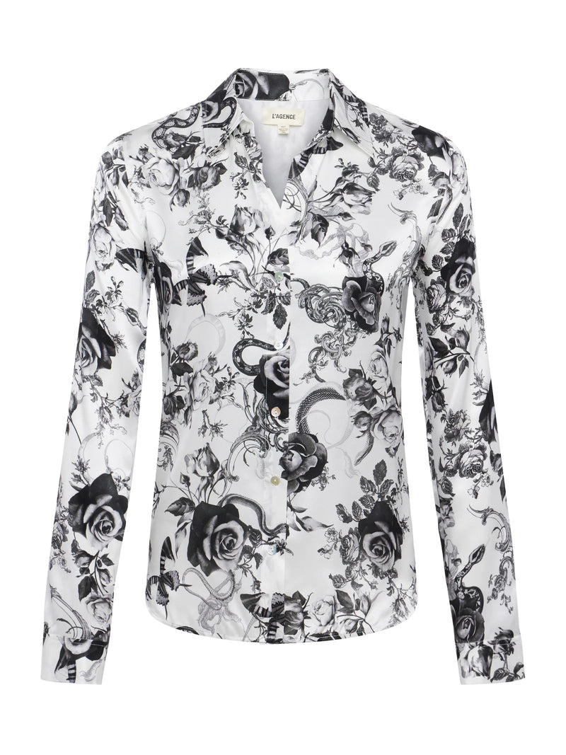 L'agence - Tyler Silk Blouse - White/Black Baroque Floral