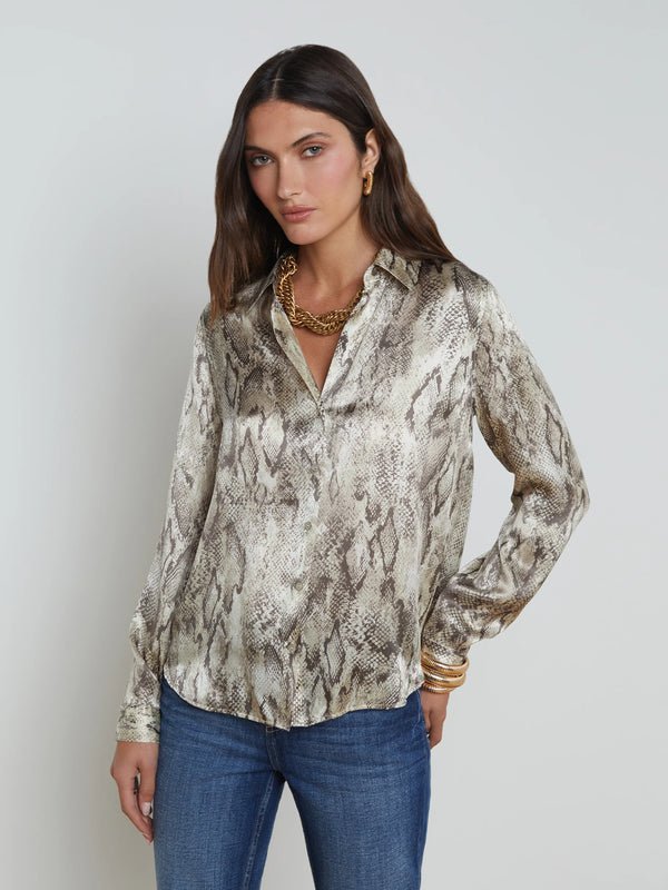 L’agence - Dani Silk Blouse - Tan Multi Snake