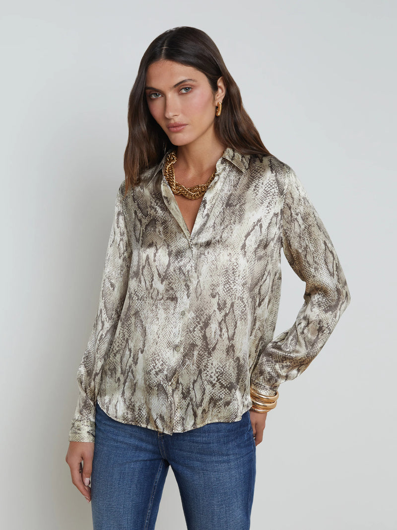 L’agence - Dani Silk Blouse - Tan Multi Snake