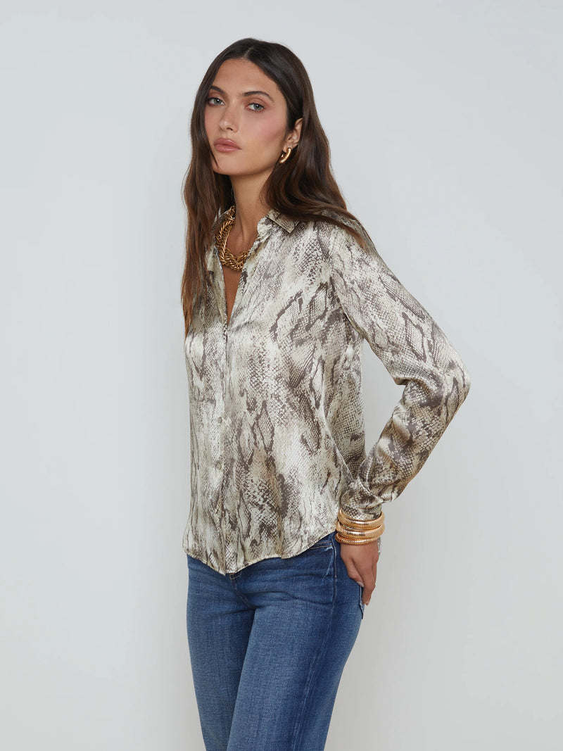 L’agence - Dani Silk Blouse - Tan Multi Snake