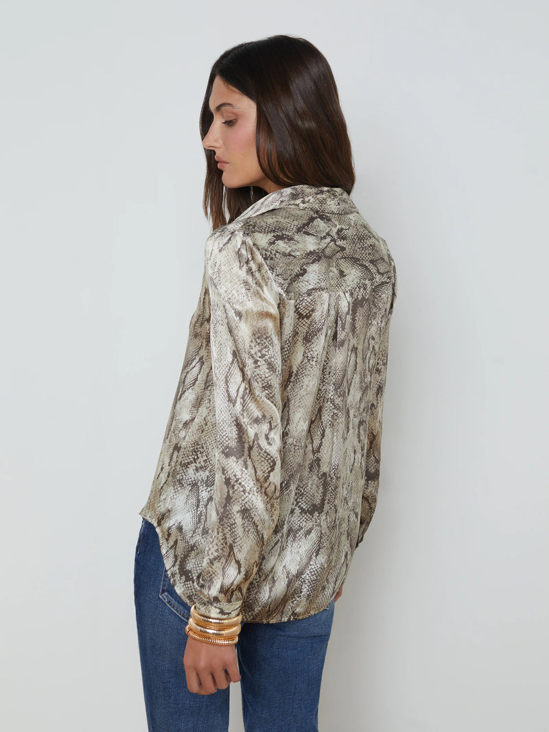 L’agence - Dani Silk Blouse - Tan Multi Snake