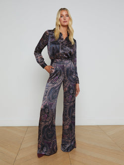 L'agence - Pilar Wide Leg Pant - Plum Multi Boute Paisley