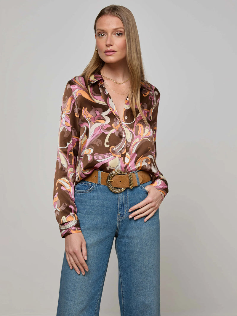 L'agence - Tyler Silk Blouse - Brown/Pink Multi Small Abstract Paisley