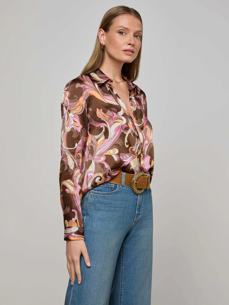 L'agence - Tyler Silk Blouse - Brown/Pink Multi Small Abstract Paisley