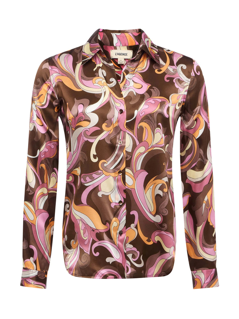 L'agence - Tyler Silk Blouse - Brown/Pink Multi Small Abstract Paisley