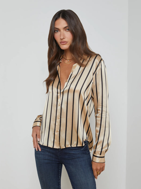 L'agence - Tyler Silk Blouse - Almond/Black Stripe