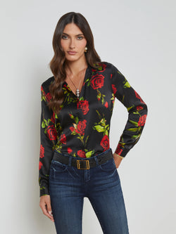 L'agence - Tyler Silk Blouse - Black Multi Romantic Rose