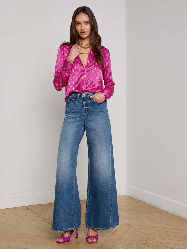L'agence - Tyler Silk Blouse - Fuchsia/Turquoise Southwestern Geo