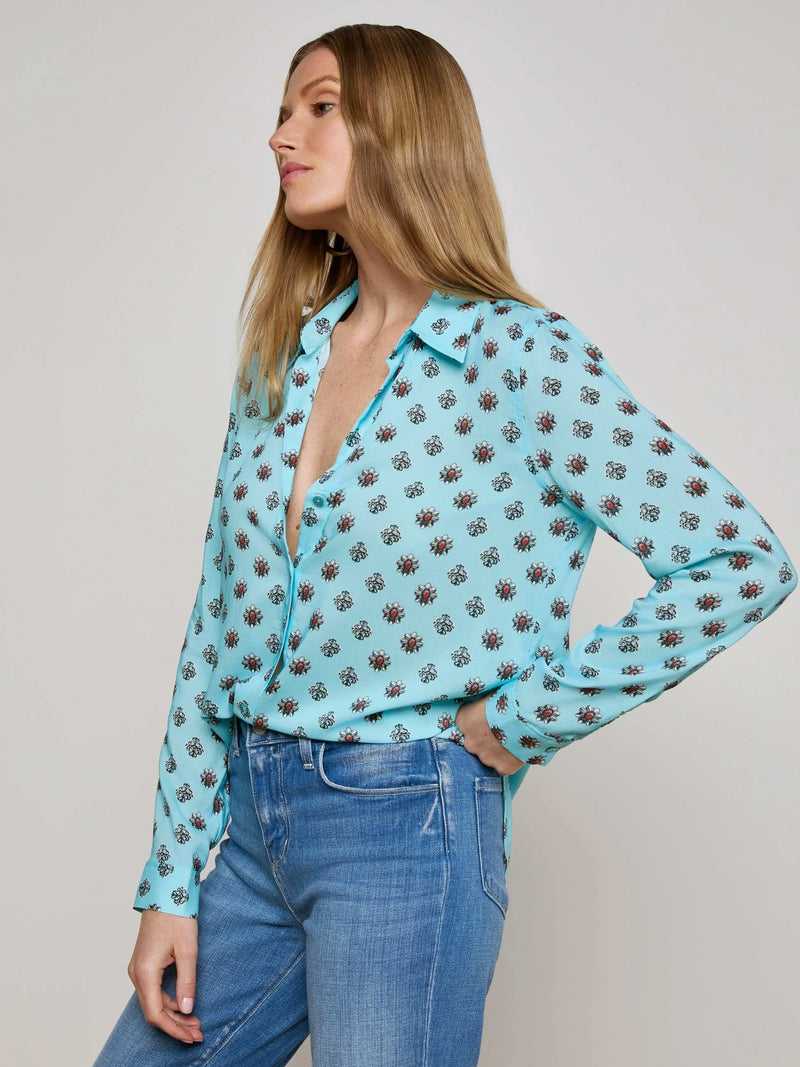 L'agence - Holly Blouse - Light Turquoise/Coral Stone Foula