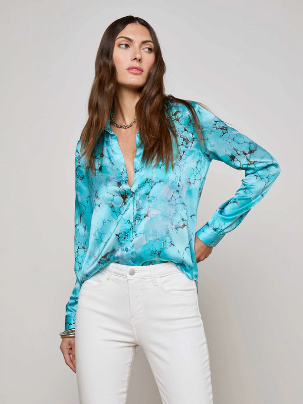 L'agence - Tyler Silk Blouse - Multi Turquoise Stone