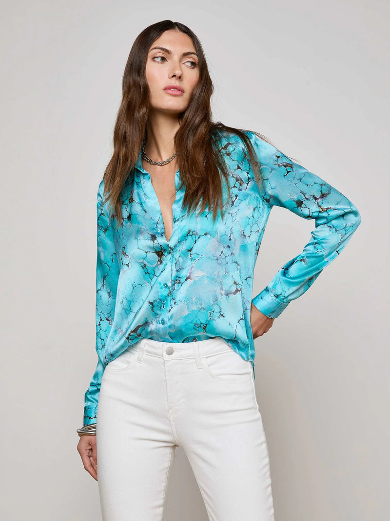 L'agence - Tyler Silk Blouse - Multi Turquoise Stone