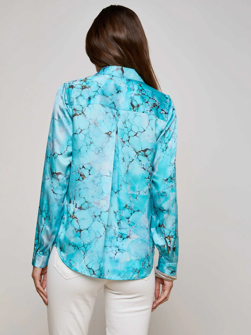 L'agence - Tyler Silk Blouse - Multi Turquoise Stone