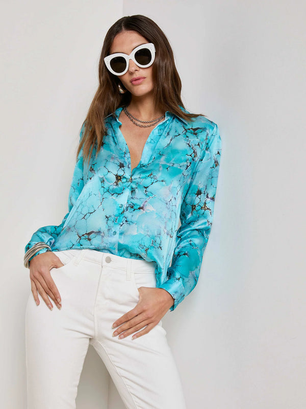 L'agence - Tyler Silk Blouse - Multi Turquoise Stone