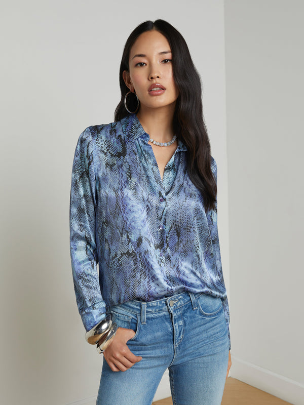 L’agence - Tyler Silk Blouse - Blue Snake