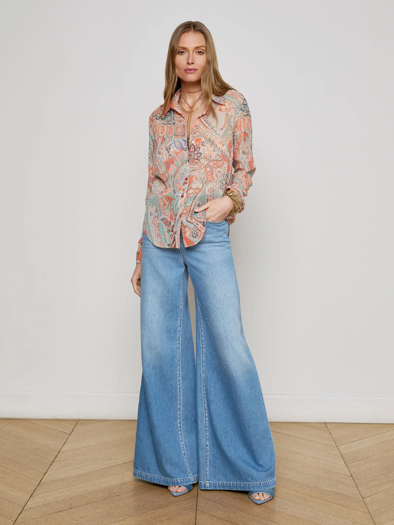 L'agence - Laurent Paisley Blouse - Orange/Light Blue Traditional Paisley