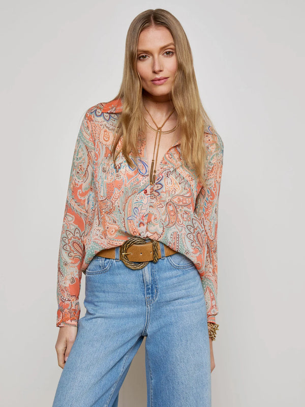L'agence - Laurent Paisley Blouse - Orange/Light Blue Traditional Paisley