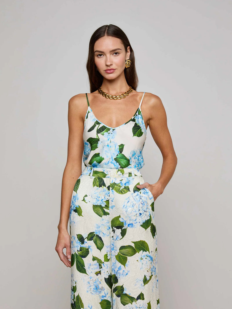 L'agence - Lexi Satin Camisole - Ivory/Light Blue Large Hydrangea